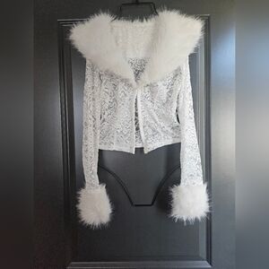White Fur Lace Top